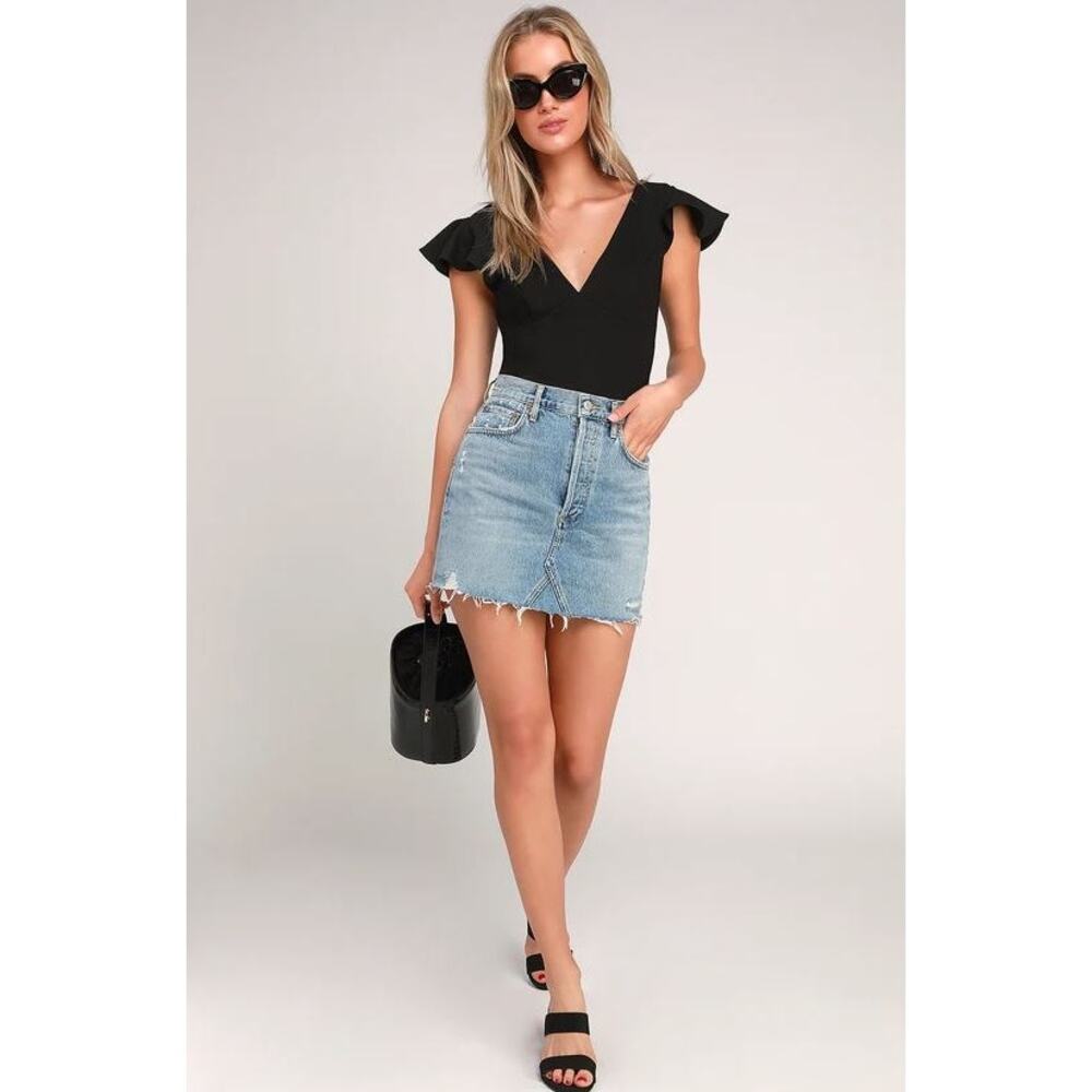 Lulus Linzee Ruffle Stetch Fitted Crop Top Black Womens Size Small - Picture 4 of 13